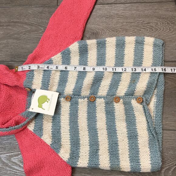 NWT Kiwi industries Hand Loomed 100% cotton cardigan blue pink white 4T Girl - Picture 5 of 7